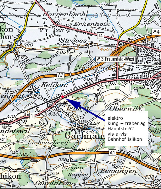 Anfahrtsplan zur
                        elektro k�ng + traber ag in islikon